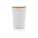 Vaso termo de plástico reciclado con tapa de bambú 300ml EcoBrew color blanco segunda vista