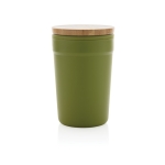 Vaso termo de plástico reciclado con tapa de bambú 300ml EcoBrew color verde oscuro segunda vista