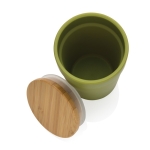 Vaso termo de plástico reciclado con tapa de bambú 300ml EcoBrew color verde oscuro tercera vista