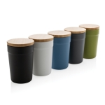 Vaso termo de plástico reciclado con tapa de bambú 300ml EcoBrew color verde oscuro vista general