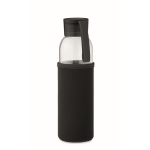 Botella de cristal reciclado con funda y tapón antifugas 500ml color negro