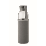Botella de cristal reciclado con funda y tapón antifugas 500ml color gris oscuro