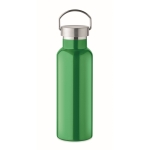 Botella de acero reciclado antifugas con tapón con asa 500ml color verde