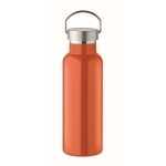Botella de acero reciclado antifugas con tapón con asa 500ml color naranja