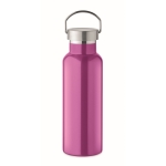 Botella de acero reciclado antifugas con tapón con asa 500ml color fucsia