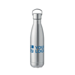 Botella térmica de acero reciclado con tapón antifugas con asa 500ml color plateado mate vista de impresión