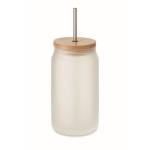 Tarro impreso con imagen para cóctel con pajita de acero y tapa 400ml color blanco transparente