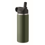 Botella de acero inoxidable reciclado antifugas con pajita 500ml color verde oscuro