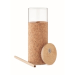 Vaso de vidrio con funda de corcho y tapa y pajita de bambú 450ml color beige segunda vista