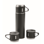 Botella de acero inoxidable antigoteo de 420ml y 3 tazas de 150ml color negro
