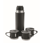 Botella de acero inoxidable antigoteo de 420ml y 3 tazas de 150ml color negro segunda vista
