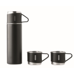 Botella de acero inoxidable antigoteo de 420ml y 3 tazas de 150ml color negro tercera vista
