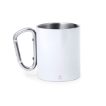 Taza doble pared de acero inoxidable con asa de mosquetón 300ml color blanco primera vista