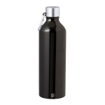 Botella de aluminio reciclado con acabado mate y mosquetón 800ml color negro primera vista
