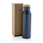 Botella térmica de acero inoxidable reciclado con tapa antifugas 650ml color azul vista con caja