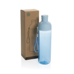Botella de RPET con tapa desmontable y asa de transporte 600ml color azul vista con caja