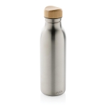 Botella de acero inoxidable reciclado con tapón de bambú 600ml color plateado