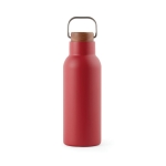 Botella de acero inoxidable reciclado con tapa de madera y asa 580ml color rojo