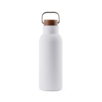 Botella de acero inoxidable reciclado con tapa de madera y asa 580ml color blanco