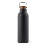 Botella de acero inoxidable reciclado con tapa de madera y asa 800ml color negro