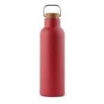 Botella de acero inoxidable reciclado con tapa de madera y asa 800ml color rojo