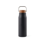 Botella de acero inoxidable reciclado con tapa de madera y asa 300ml color negro