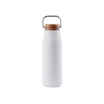 Botella de acero inoxidable reciclado con tapa de madera y asa 300ml color blanco