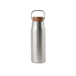 Botella de acero inoxidable reciclado con tapa de madera y asa 300ml color plateado