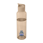 Botella transparente de plástico reciclado con asa en la tapa 650ml vista impresión tampografía