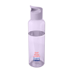 Botella transparente de plástico reciclado con asa en la tapa 650ml vista impresión tampografía