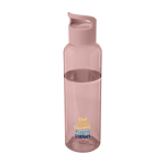 Botella transparente de plástico reciclado con asa en la tapa 650ml vista impresión tampografía
