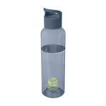 Botella transparente de plástico reciclado con asa en la tapa 650ml vista impresión tampografía