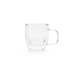 Taza de vidrio de borosilicato con doble pared 50ml color transparente vista frontal