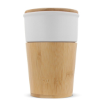 Vaso de cerámica con detalles de bambú y tapa a presión color blanco tercera vista