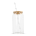 Vaso de cristal con tapa de rosca de bambú y pajita 450ml color transparente segunda vista