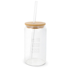 Vaso de cristal con tapa de rosca de bambú y pajita 450ml vista principal