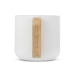 Taza de cerámica de doble pared con asa de apariencia bambú 330ml color blanco cuarta vista
