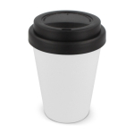 Vaso take away de plástico reciclado con tapa de vivos colores 250ml color blanco/negro