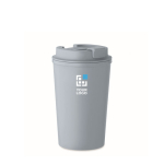 Vaso de doble pared hecho de maíz con capacidad de 350ml color azul grisáceo vista de impresión