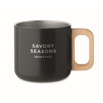 Taza de acero inoxidable reciclado con asa de madera 350ml color negro vista principal