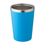 Vaso térmico de acero inoxidable de tapa negra y borde plateado 350ml color azul claro