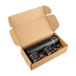 Termo doble pared de acero inoxidable de 420ml con 2 tazas de 150ml color negro primera vista