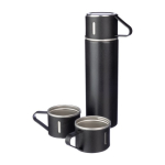 Termo doble pared de acero inoxidable de 420ml con 2 tazas de 150ml color negro tercera vista