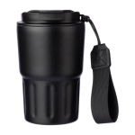 Vaso térmico impreso de acero inoxidable con correa a juego 320ml color negro primera vista