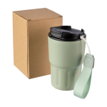 Vaso térmico impreso de acero inoxidable con correa a juego 320ml color verde claro primera vista