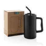 Taza térmica elegante de acero inoxidable reciclado 800ml color negro vista con caja