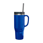 Vaso con pajita con aislamiento de aire de doble pared 1,2L color azul real vista lateral