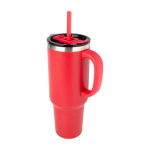 Vaso de doble pared de cobre con aislamiento al vacío y pajita 1,2L color rojo