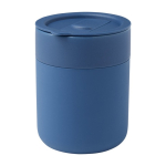 Vaso de cerámica con envoltura de silicona y tapa de plástico 330ml color azul