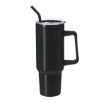 Vaso térmico de acero inoxidable con asa y pajita negra 1,2L color negro primera vista